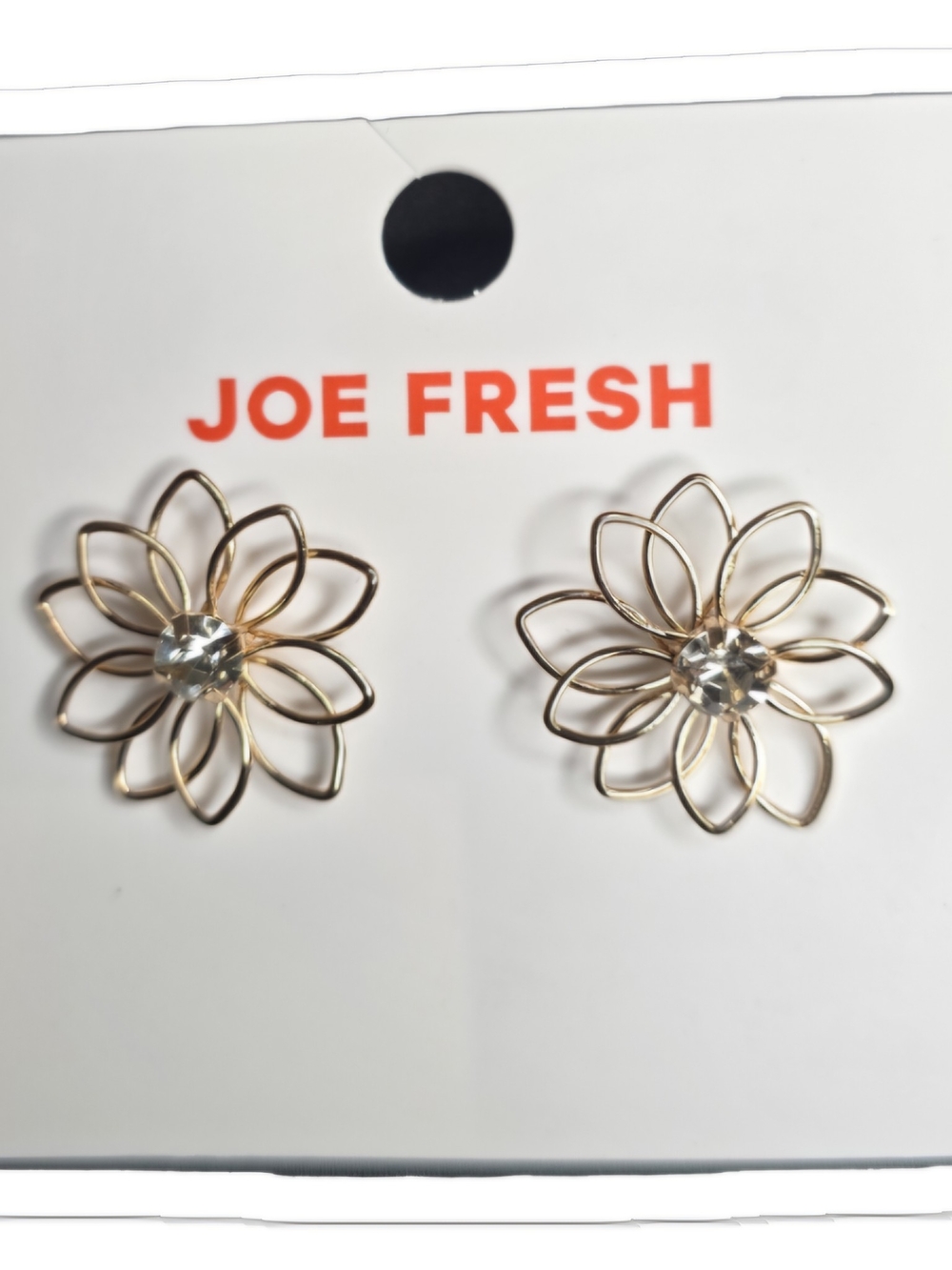 Gold Floral Openwork Stud Earrings with Clear Crystals